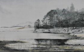 After Philip Alder (Local contemporary) a limited edition print, Blea Tarn in Winter, signed and