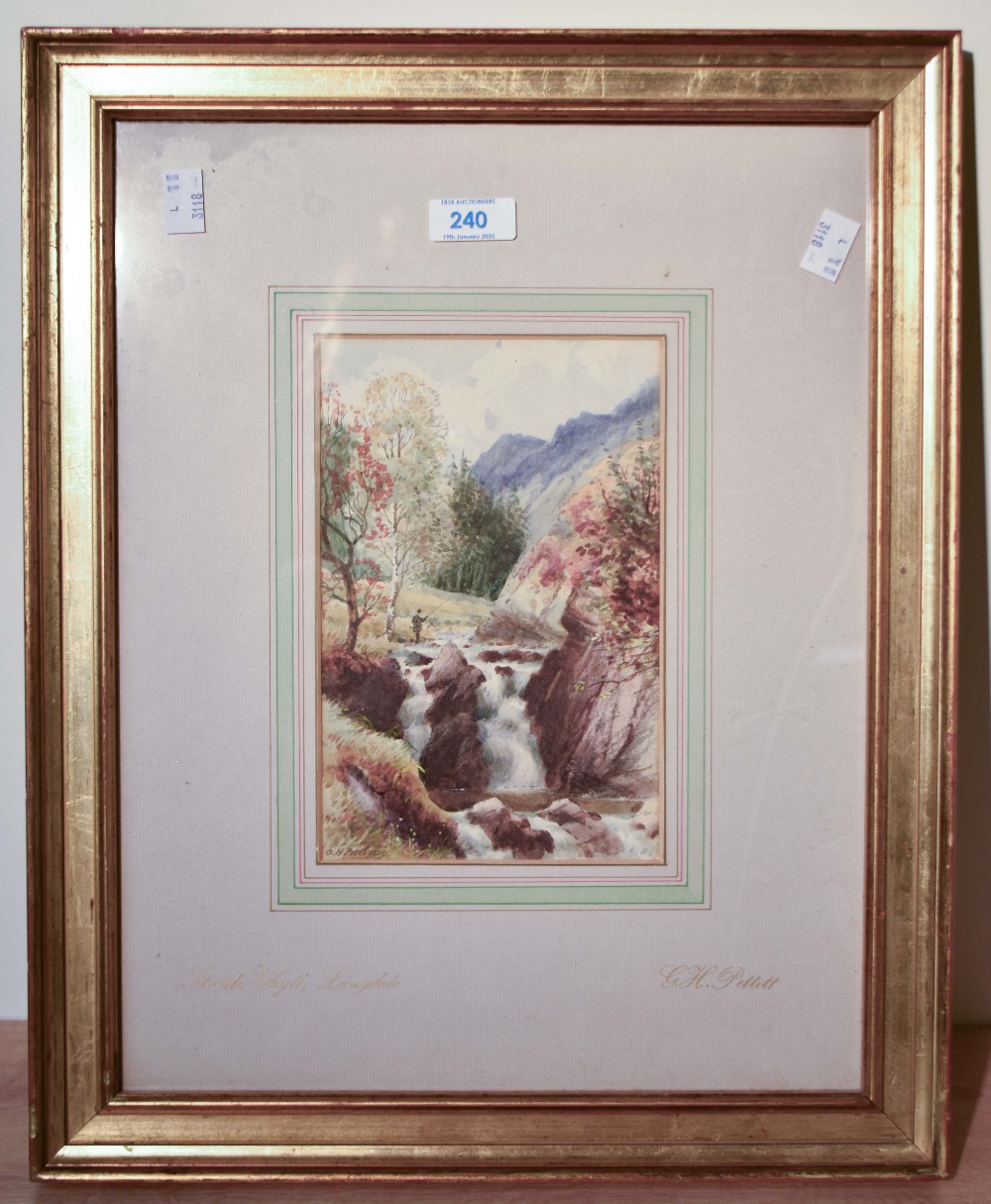 G.H Pettitt (British 19th century) watercolour 'Stickle Ghyll, Langdale' with figure fishing, signed - Image 2 of 4