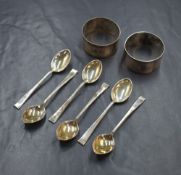 A cased set of six George V silver teaspoons, having Hanoverian style terminals, marks for Sheffield