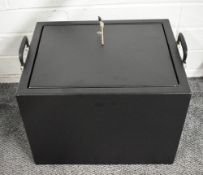 A large strong silver box safe, having handles to either side, with two copies of the key, 50.5cm