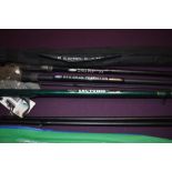 A collection of 5 course fishing rods including an Xtra flexx by Fladen. A Fladen Eco bass predator,