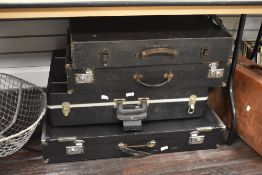 A group of vintage cases in various sizes, one impressed mark SMITH SECTRIC CLOCKS, largest 88cm x