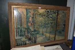 After Peter Hayward ( American, 1905-1993), coloured print, 'Quiet City atmospheric street scene,