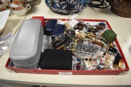 A selection of mixed costum yellow and white metal jewellery including cufflinks necklaces,