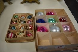 Two boxes of vintage mercury glass Christmas baubles, approx. 20.