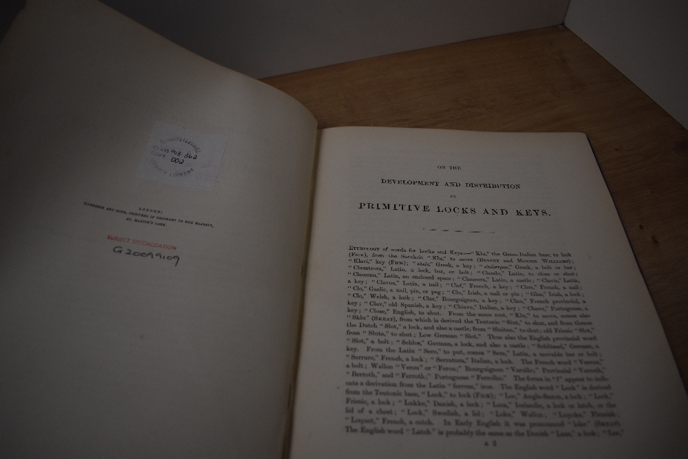 Locks and Keys. Pitt-Rivers, Lieut-General - On the Development and Distribution of Primitive - Image 3 of 3