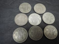 Six GB George V and George VI Silver Half Crowns, 1924, 1938, 1944, 1945 and 1946 x2, total weight