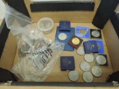 A collection of GB & World Coins including 1997 Five Pound Coin, Britains First Decimal Set, Queen