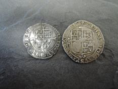 Two Charles I 1625-1649 Hammered Silver Coins Shilling, legend part visible, coat of arms part