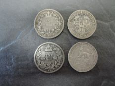 Four GB Silver Shillings, 1834 William IIII, 1875 & 1901 Queen Victoria and 1902 Edward VII