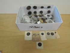 A box of World Coins and Tokens including Ancient Turkish, Babylon, later Ireland, Arabian,