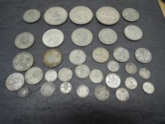 A collection of GB and World Silver Coins, GB all 1920-1946, 1935 Crown x2, 1937 Crown, 1942 &