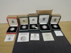 Five Royal Mint Silver Proof Piedfort Coins, 1983, 1987 Falkland Islands & 1988 One Pound, 1992