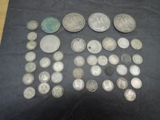 A collection of GB Silver Coins, 1887 x2 & 1893 Queen Victoria Crowns, 1928 & 1930 George V Half