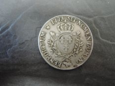 A French 1773 Louis XV Silver 1 Ecu Coin, scratches and marks to edge, 29g