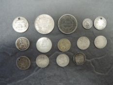 A collection of GB Silver Coins, Queen Victoria 1874 & 1900 Shillings, George III and Edward VII
