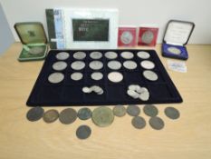 A collection of Cupro Nickel Coins including Crowns and sixpences along with a Royal Mint HM70