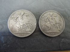 Two GB Queen Victoria Silver Crowns, 1890 Jubilee Head and 1900 Old Veiled Head, 55.7g