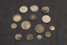 A small collection of GB & World Silver Coins including Queen Victoria Gothic One Florin