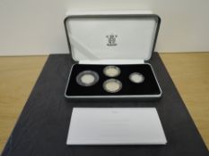 A Royal Mint 2005 Silver Proof Piedfort 4-Coin Collection, Two Pound x2, One Pound and Fifty