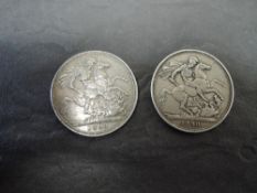 Two 1890 Queen Victoria Silver Crowns, both Jubilee Heads, both scratched or marked