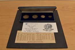 A Bailiwick of Jersey 1972 Royal Wedding anniversary sterling silver four coin set, £2.50, £2, £1