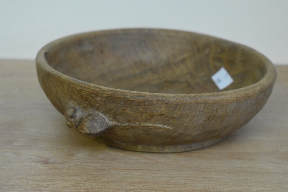 Workshop of Robert 'Mouseman' Thompson Kilburn, North Yorkshire - An oak circular bowl, the exterior