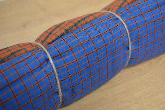 Two bolts of fine wool tartan fabric, one mostly blue with orange/red and black check, the other - Image 12 of 12