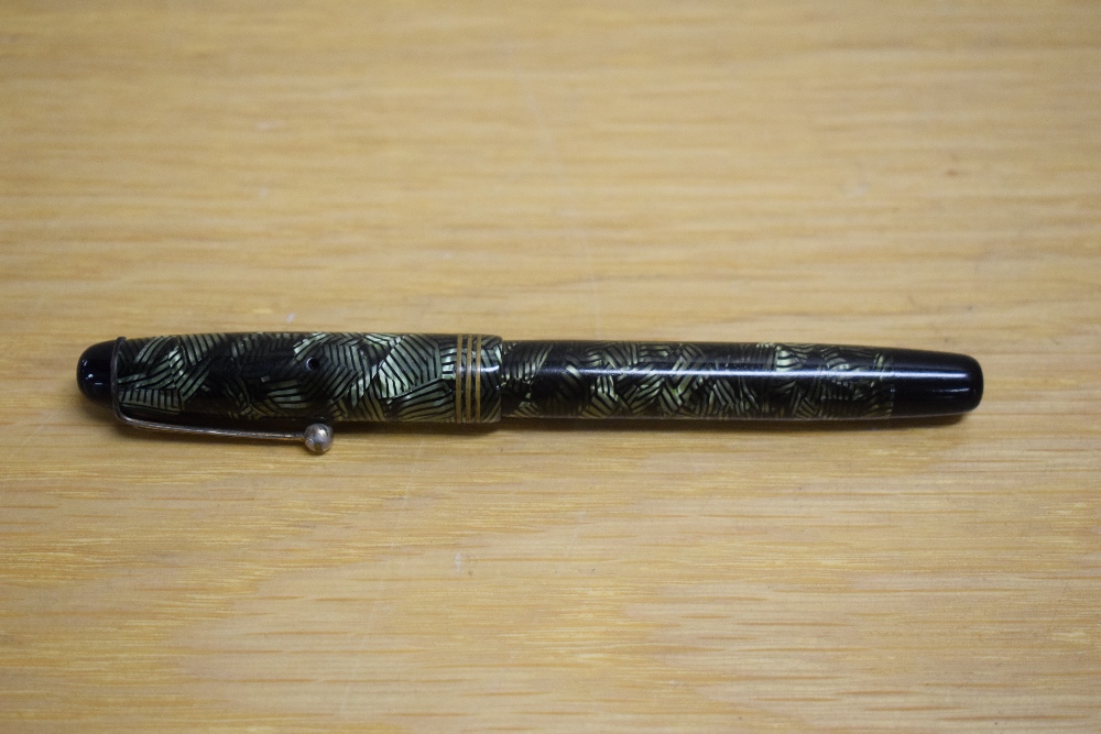 A Parker Televisor Slender button fill fountain pen in lined green with three gold cap bands - Image 3 of 3