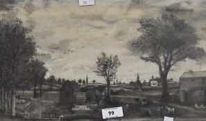 W J Leslie Simmonds (British 19th Century) pen and ink drawing 'The Hen of Chickens', a rural