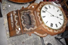 A Victorian inlaid drop dial wall clock of large proportions, named to dial (worn - Hanley) height