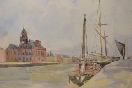 Emma Eaton (British 20th century) watercolour, On The Quay (Great Yarmouth), unsigned but artists