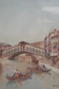 A pair of 20th century Venitian scene watercolours, Grand Canal Venice, indistinctly signed lower