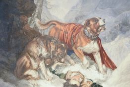 After Edwin Henry Landseer (British 1802-1873) colour print, Alpine Mastiffs Reanimating a