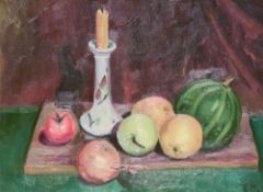 Artist unknown, a 20th century oil on canvas, still life study, monogrammed E.M lower right,