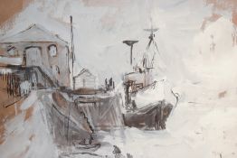 Artist unknown, 20th century watercolour sketch, harbour scene, indistinctly signed and entitled