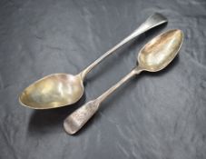 A George III silver Old English pattern serving spoon, having a rubbed monogram to the terminal,