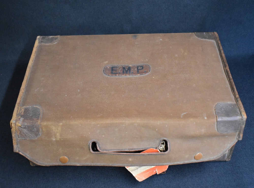 An early 20th century cased travelling set, the brown leather case with protective cover - Image 4 of 4