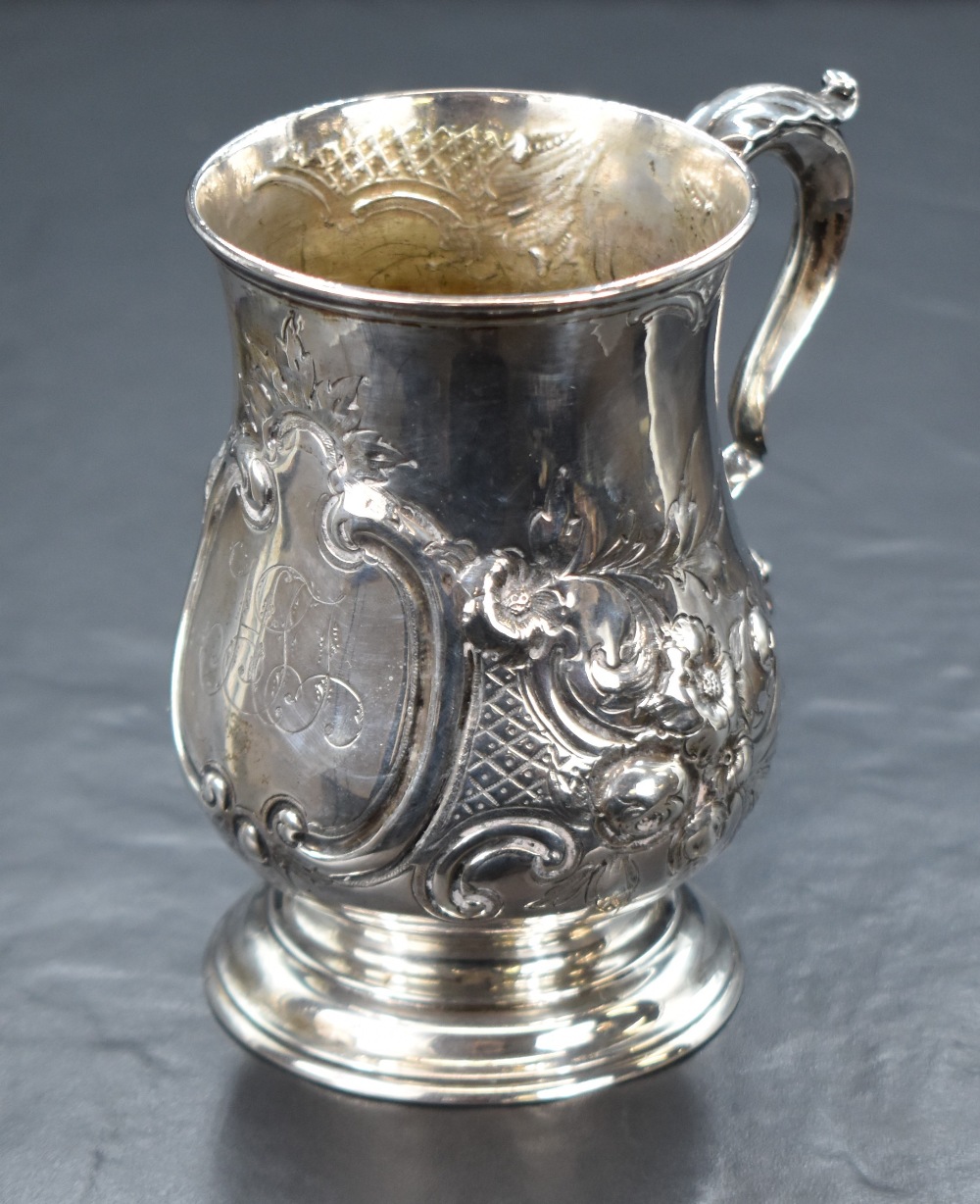 A Victorian silver tankard, of traditional bulbous form having a slightly flared rim, scroll handle, - Image 3 of 5
