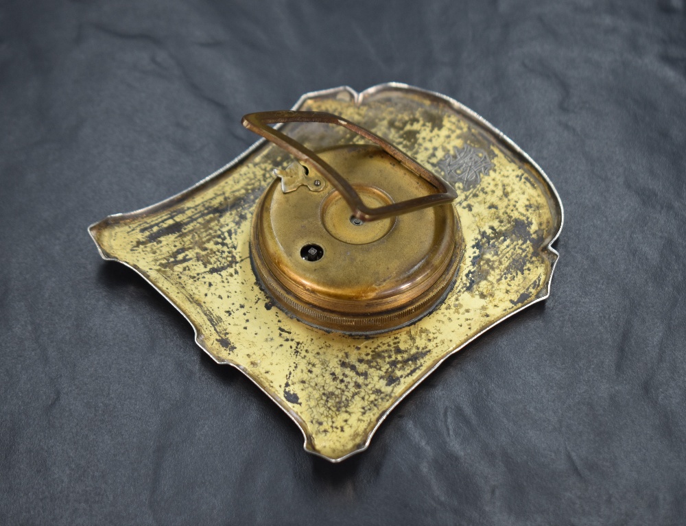 An early 20th century white metal (presumed silver) desk clock, having engine turned decoration to - Image 3 of 4