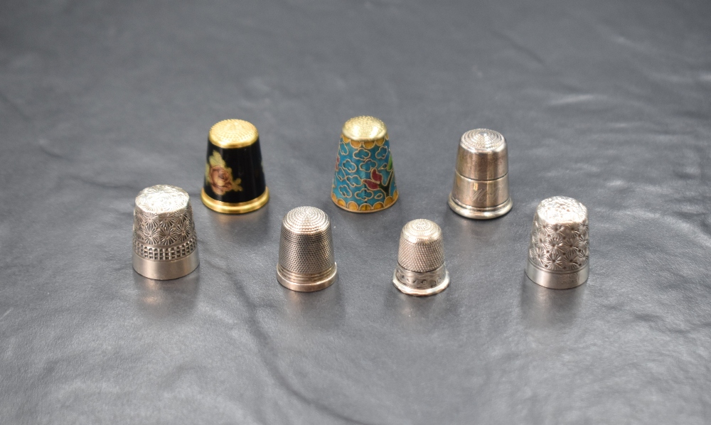 An assortment of seven silver thimbles of various size and design including two Charles Horner ' - Image 2 of 2