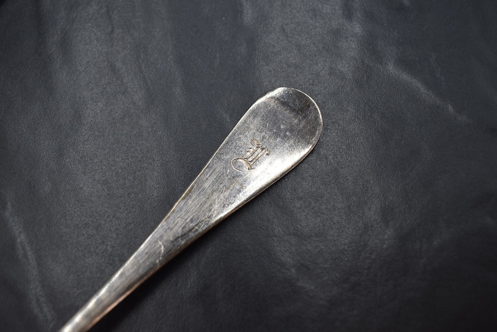 A pair of Victorian silver Hanoverian pattern serving spoons, having an initial engraved to the - Image 3 of 4
