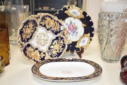 A 20th century Meissen porcelain bowl decorated with gilt relief patterns on a cobalt blue ground,