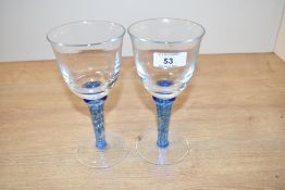 A set of 8 Denby glasses having imperial blue coloured stems, h17.5cm, ( 8 )