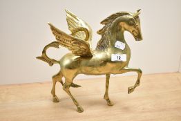 A mid-century cast brass Pegasus horse, h27cm