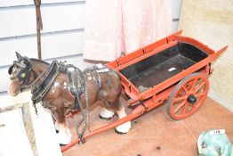 A large ceramic shire horse and cart study, L69cm