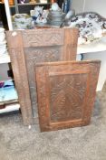 Two oak panels hand carved with floral patterns, largest h83cm, ( 2 ).