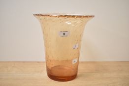A Whitefriars amber glass vase of flared cylindrical form having controlled bubble decoration,