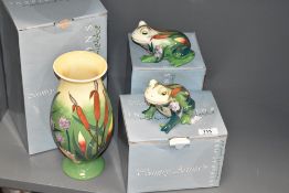 A pair of Country Artist ceramic frog studies decorated in the Moorcroft style having pink, red