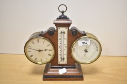 A late 19th / early 20th century mahogany and brass Aneroid Barometer with temperature gauge and